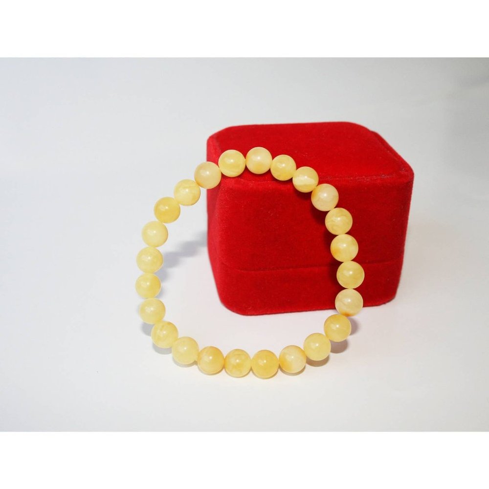 Real Royal White BALTIC Amber Bracelet, Egg Yolk Amber, 100% NATURAL Amber 8-9mm